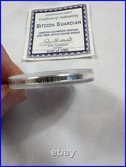 BITCOIN Guardian 1 oz. 999 Solid Silver Proof Round Colorized Coin COA