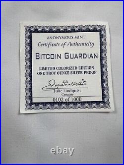 BITCOIN Guardian 1 oz. 999 Solid Silver Proof Round Colorized Coin COA