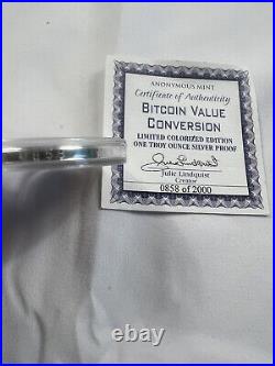 BITCOIN VALUE CONVERSION 1 oz. 999 Solid Silver Proof Round Colorized Coin COA