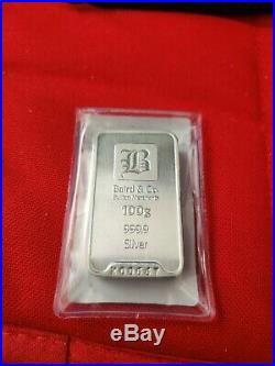 Baird & Co 100 Gram Minted. 999 Solid Silver Bar Mint Sealed With C. O. A