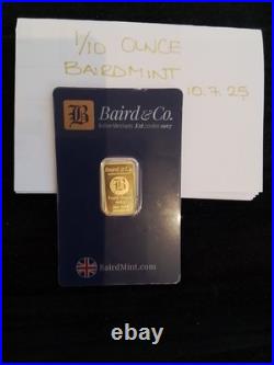 Bairdmint 1/10 Oz (3.1 Grams) Solid Gold Minted Bar In Certicard Brand New