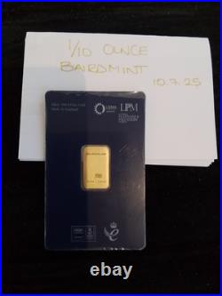 Bairdmint 1/10 Oz (3.1 Grams) Solid Gold Minted Bar In Certicard Brand New