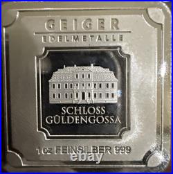 Beautiful 1 oz GEIGER EDELMETALLE. 999 Silver Square Bar Made in Germany Beautiful 1 oz GEIGER EDELMETALLE. 999 Silver Square Bar Made in Germany