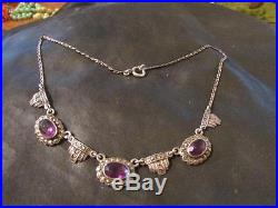 Beautiful Art Deco Quality Solid Silver, Amethyst & Marcasite Necklace