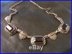 Beautiful Art Deco Quality Solid Silver, Garnet & Marcasite Necklace