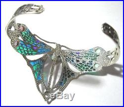Beautiful Solid Silver Art Nouveau Plique-à-jour Dragonfly Bangle Cuff Bracelet