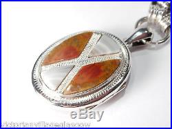 Beautiful Victorian Solid Silver Scottish Agate Locket & Large Link Chain