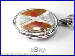 Beautiful Victorian Solid Silver Scottish Agate Locket & Large Link Chain