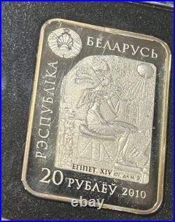Belarus 20 Roubles 925 Silver Queen Nefertiti 2010 Rectangular Coin With COA