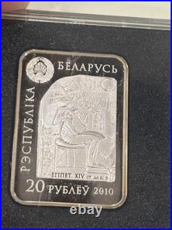 Belarus 20 Roubles 925 Silver Queen Nefertiti 2010 Rectangular Coin With COA