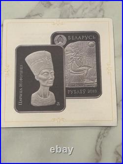Belarus 20 Roubles 925 Silver Queen Nefertiti 2010 Rectangular Coin With COA