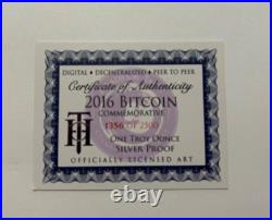 Bitcoin Proof 1 oz. 999 fine Solid silver commemorative AOCS limited 2016 with COA