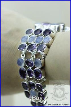Blue Chalcedony Brazilian Deep Purple Amethyst 925 Solid Silver Bracelet
