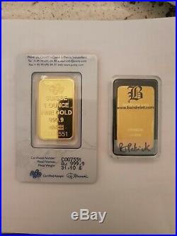 Brand New 1 Oz Baird & Co And 1 Oz Pamp Rosa Solid Gold Bullion Bar