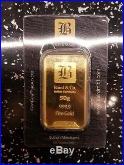 Brand New 2 X 50 Grams Baird & Co Solid Gold Bullion Bar's