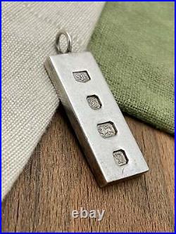Bullion Bank Bar Pendant Solid Sterling 925 Silver Vintage Jewelry (not 999)
