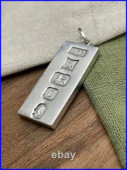 Bullion Bank Bar Pendant Solid Sterling 925 Silver Vintage Jewelry (not 999)