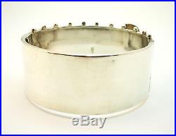 C1882, ANTIQUE 19thC VICTORIAN HM SOLID SILVER WIDE CUFF HINGED BUCKLE BANGLE