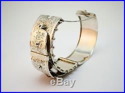 C1882, ANTIQUE 19thC VICTORIAN HM SOLID SILVER WIDE CUFF HINGED BUCKLE BANGLE