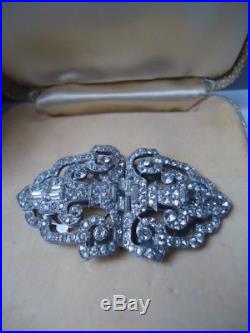 CIRO Stunning Huge Solid Silver Zircon Duette Brooch Dress Clips Vintage 1930s