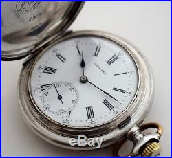 COLLECTABLE OLD LONGINES POCKET WATCH SOLID SILVER HUNTER CASE working perfectly