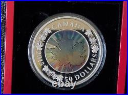 Canadian Five Ounce Lustrous maple leaves Hologram 5oz solid silver Coin