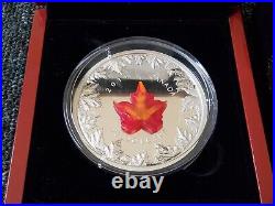Canadian Mint maple leaf murano glass 5oz solid silver coin
