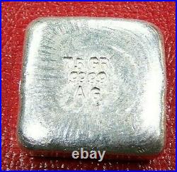 Cast Poured Square Bar 75 Grams. 9999 Fine Silver