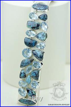 Chrysocolla Azurite Malachite Cuprite Aquamarine 925 Solid Silver Bracelet