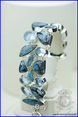 Chrysocolla Azurite Malachite Cuprite Aquamarine 925 Solid Silver Bracelet