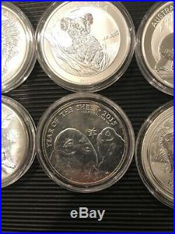 Collection Of 18 Solid Silver 1 oz Coins Eagles, Luna, Kualas, etc