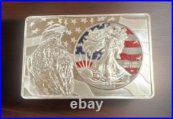 Colorized Liberty $1 Coin Surrounded By 1 Oz Silver Square. 2oz Silver Total