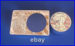 Colorized Liberty $1 Coin Surrounded By 1 Oz Silver Square. 2oz Silver Total