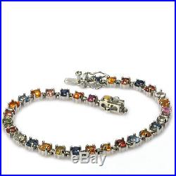 De Buman 6.96ctw Color Sapphire Solid 18KY & 925 Silver Bracelet