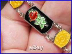 EXCEPTIONAL Antique ART DECO Solid SILVER Basse-taille ENAMEL Chinese Bracelet