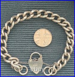 Empty Vintage Hmk'd Solid Silver Charm Bracelet +Heart Padlock+ safety chain 30g