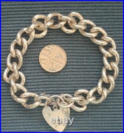 Empty Vintage Hmk'd Solid Silver Charm Bracelet +Heart Padlock+ safety chain 30g