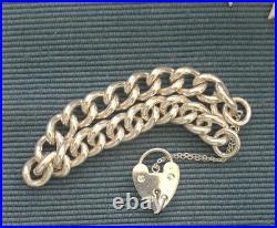 Empty Vintage Hmk'd Solid Silver Charm Bracelet +Heart Padlock+ safety chain 30g