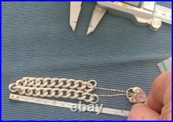 Empty Vintage Hmk'd Solid Silver Charm Bracelet +Heart Padlock+ safety chain 30g