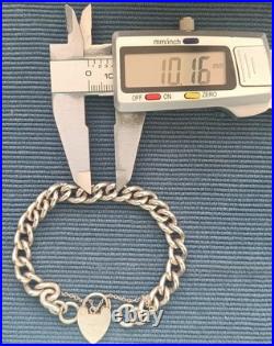 Empty Vintage Hmk'd Solid Silver Charm Bracelet +Heart Padlock+ safety chain 30g