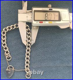 Empty Vintage Hmk'd Solid Silver Charm Bracelet +Heart Padlock+ safety chain 30g