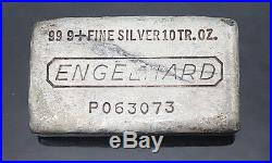 Engelhard P 063073 Solid 999+ Fine Silver 10 Troy Oz Bar Collectible