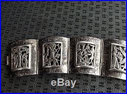 Estate Vintage Antique Victorian Solid Silver Egyptian Wide Panel Bracelet