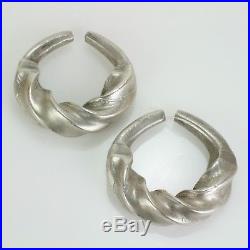 Exceptional pair vintage solid silver Fulani earrings Tribal (238 grams) Ethnic