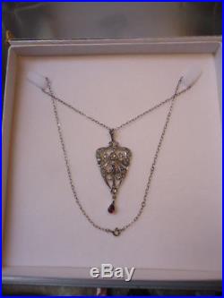 Exquisite Rare Antique Solid Silver 800 Rococo Lavalier Pendant Paste Necklace
