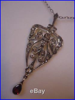 Exquisite Rare Antique Solid Silver 800 Rococo Lavalier Pendant Paste Necklace