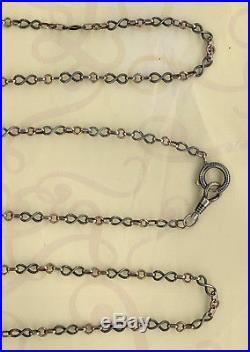 Extra Long Fin Vintage Solid Silver Gold Ver Niello Pocket Watch Chain 86,5 CM