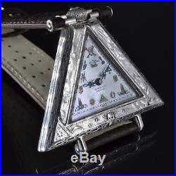 Extraordinary Masonic triangle chronometer antique solid silver wristwatch uniqu