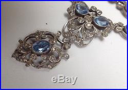 FINEST FRENCH ANTIQUE 1800s BELLE EPOQUE BABY BLUE PASTE SOLID SILVER NECKLACE