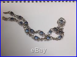FINEST FRENCH ANTIQUE 1800s BELLE EPOQUE BABY BLUE PASTE SOLID SILVER NECKLACE